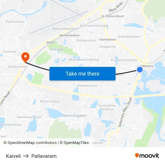 Kaiveli to Pallavaram map