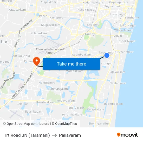 Irt Road JN (Taramani) to Pallavaram map