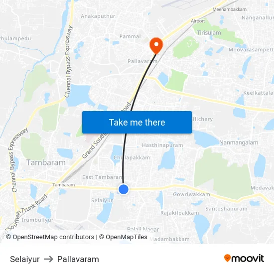 Selaiyur to Pallavaram map