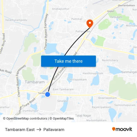 Tambaram East to Pallavaram map