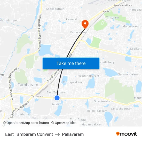 East Tambaram Convent to Pallavaram map