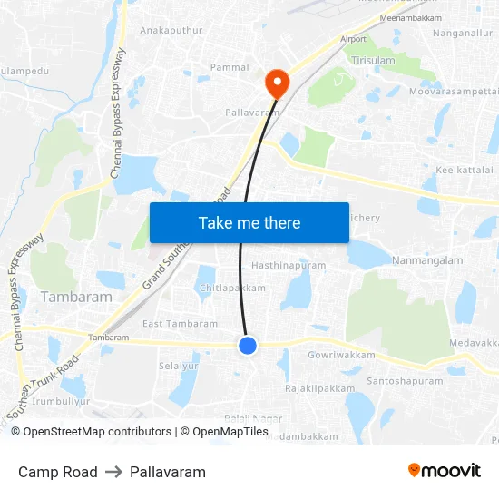 Camp Road to Pallavaram map