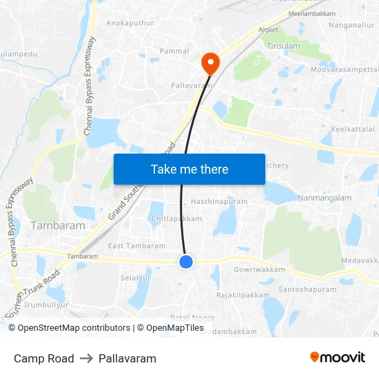 Camp Road to Pallavaram map