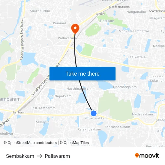 Sembakkam to Pallavaram map