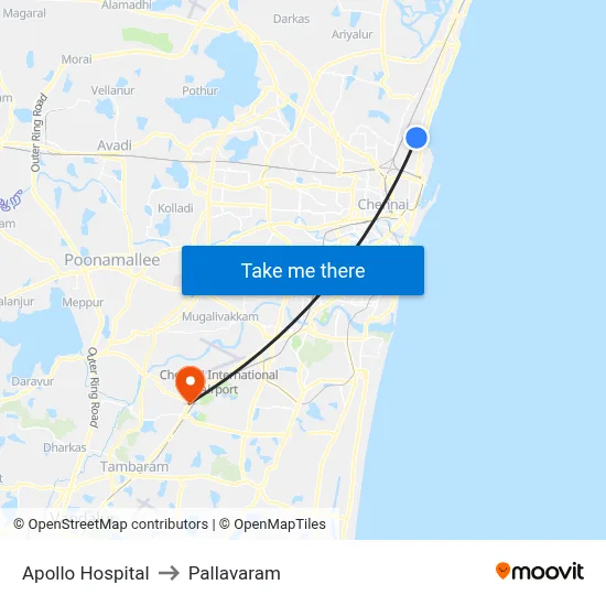 Apollo Hospital to Pallavaram map