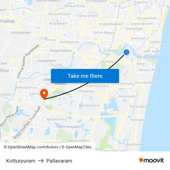 Kotturpuram to Pallavaram map