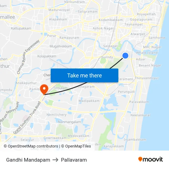 Gandhi Mandapam to Pallavaram map