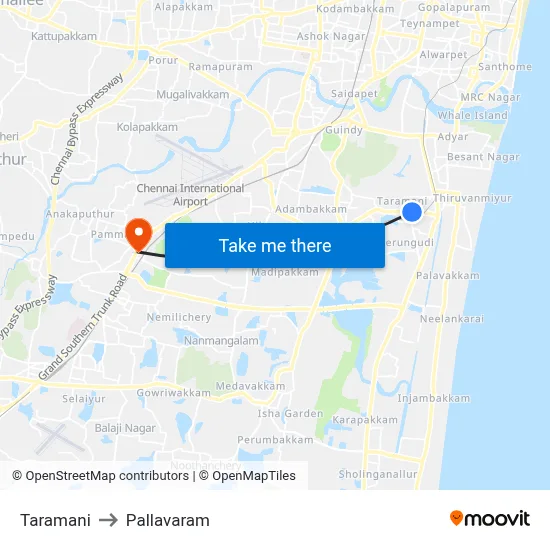 Taramani to Pallavaram map
