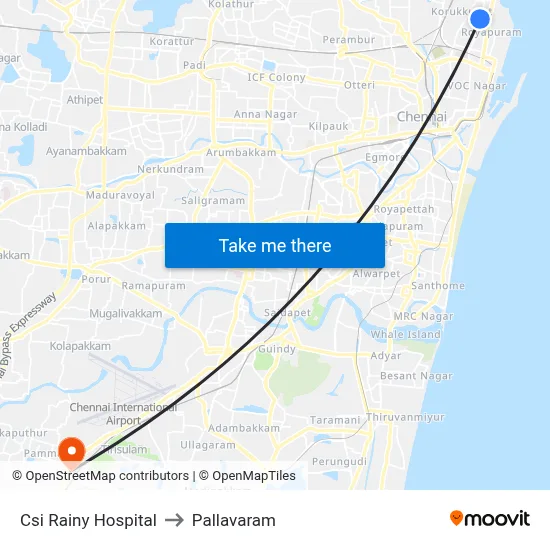 Csi Rainy Hospital to Pallavaram map
