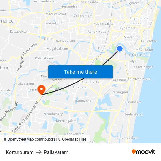 Kotturpuram to Pallavaram map