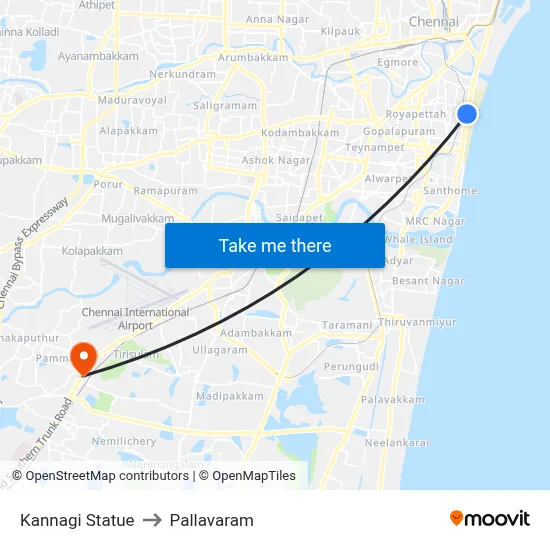 Kannagi Statue to Pallavaram map