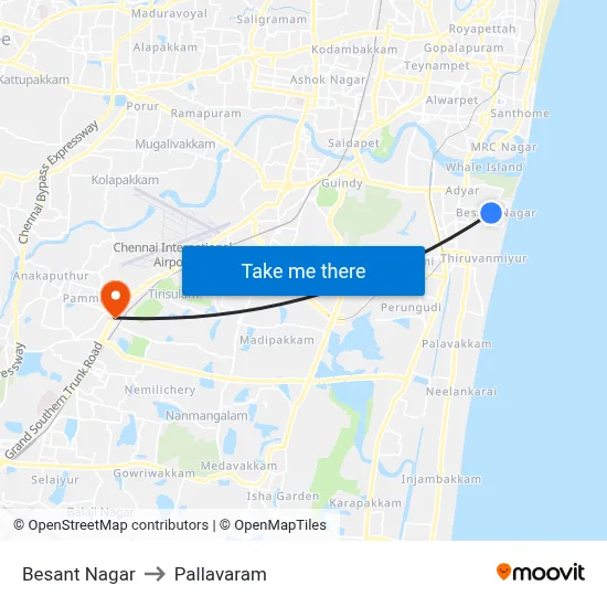 Besant Nagar to Pallavaram map