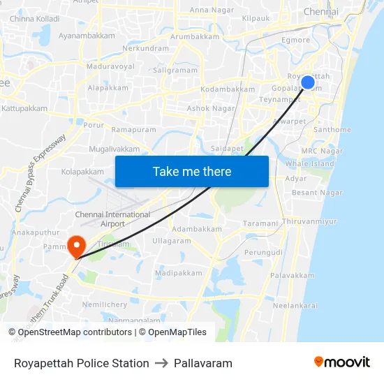 Royapettah Police Station to Pallavaram map