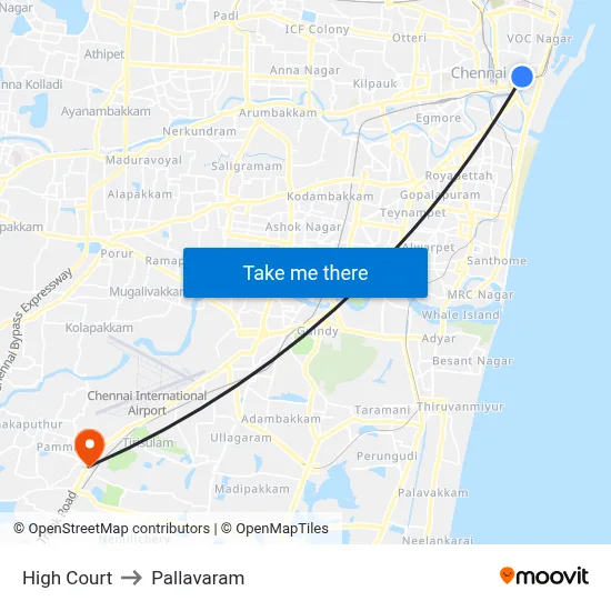 High Court to Pallavaram map