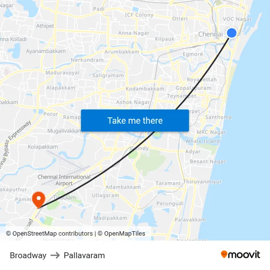 Broadway to Pallavaram map