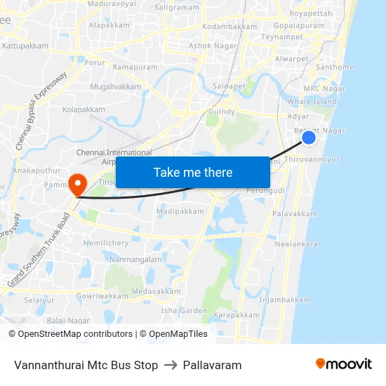 Vannanthurai Mtc Bus Stop to Pallavaram map