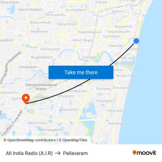 All India Radio (A.I.R) to Pallavaram map
