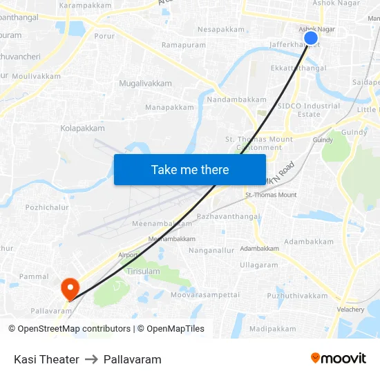 Kasi Theater to Pallavaram map