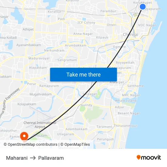 Maharani to Pallavaram map