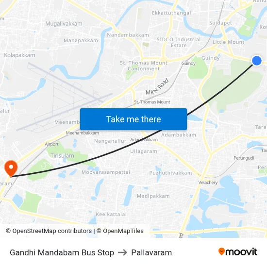 Gandhi Mandabam Bus Stop to Pallavaram map