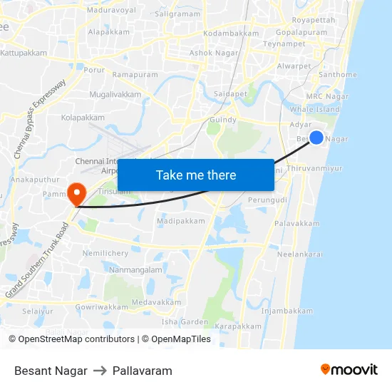 Besant Nagar to Pallavaram map
