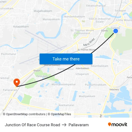Junction Of Race Course Road to Pallavaram map