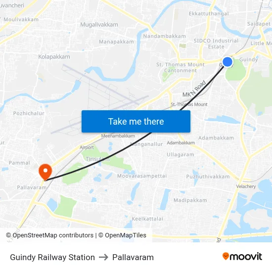 Guindy Railway Station to Pallavaram map