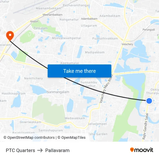 PTC Quarters to Pallavaram map