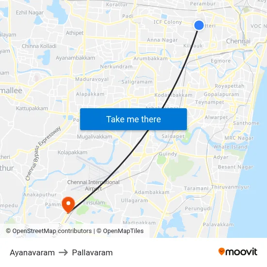 Ayanavaram to Pallavaram map
