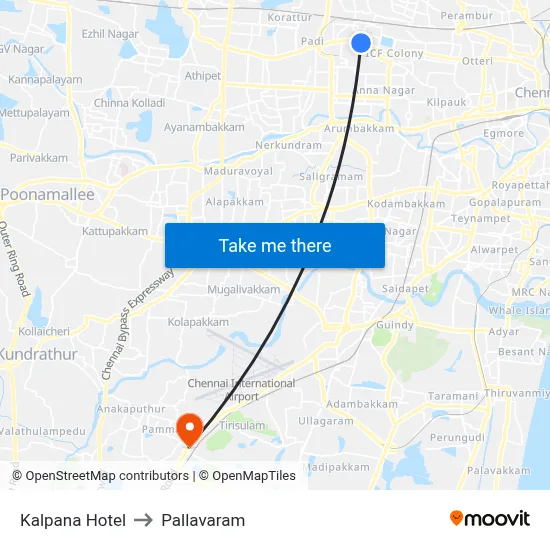 Kalpana Hotel to Pallavaram map