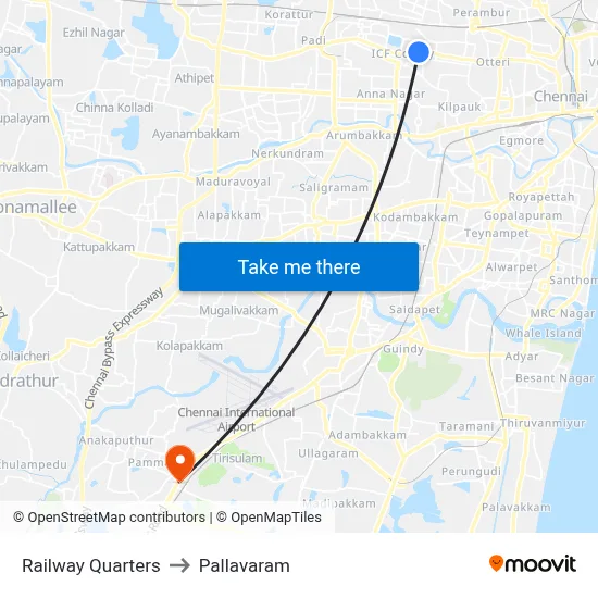 Railway Quarters to Pallavaram map