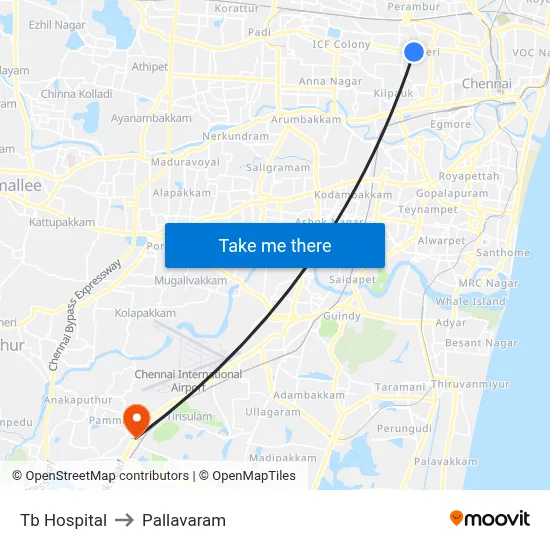 Tb Hospital to Pallavaram map