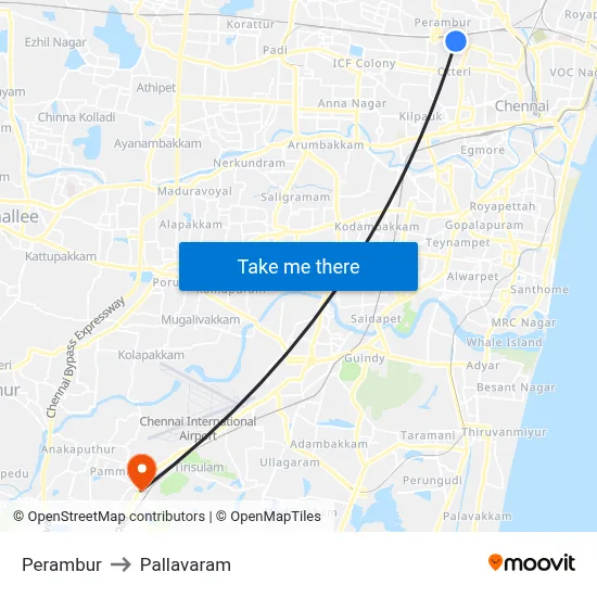 Perambur to Pallavaram map