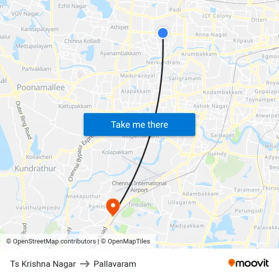 Ts Krishna Nagar to Pallavaram map
