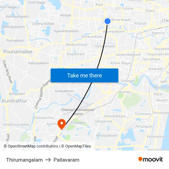 Thirumangalam to Pallavaram map