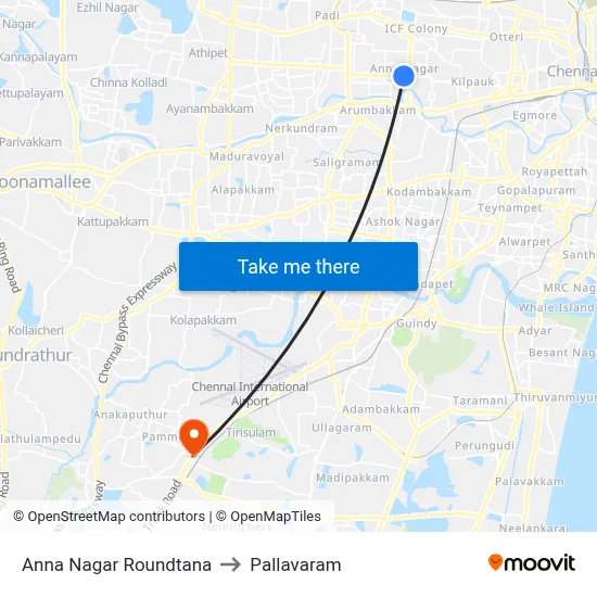 Anna Nagar Roundtana to Pallavaram map