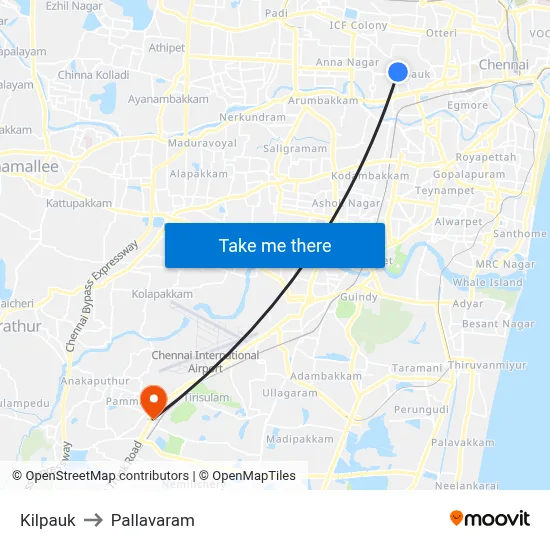 Kilpauk to Pallavaram map