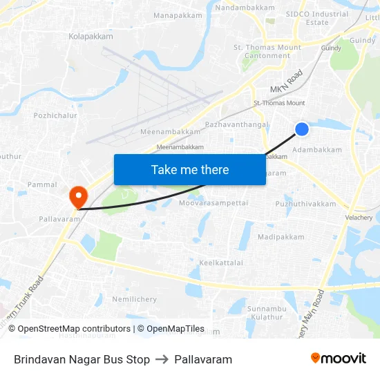 Brindavan Nagar Bus Stop to Pallavaram map