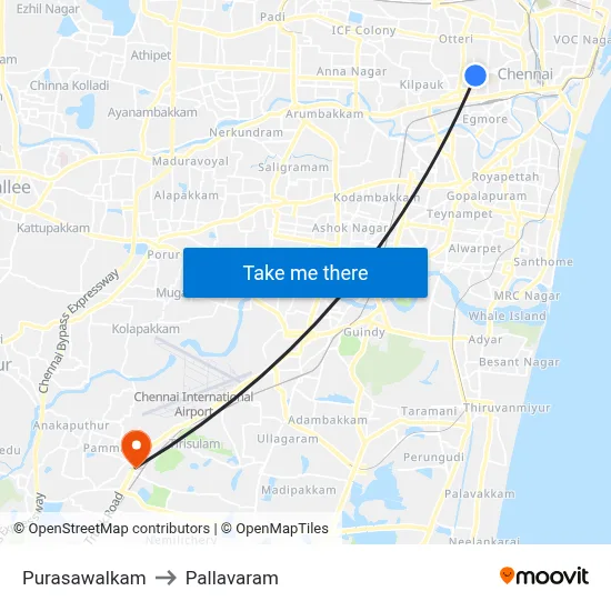 Purasawalkam to Pallavaram map