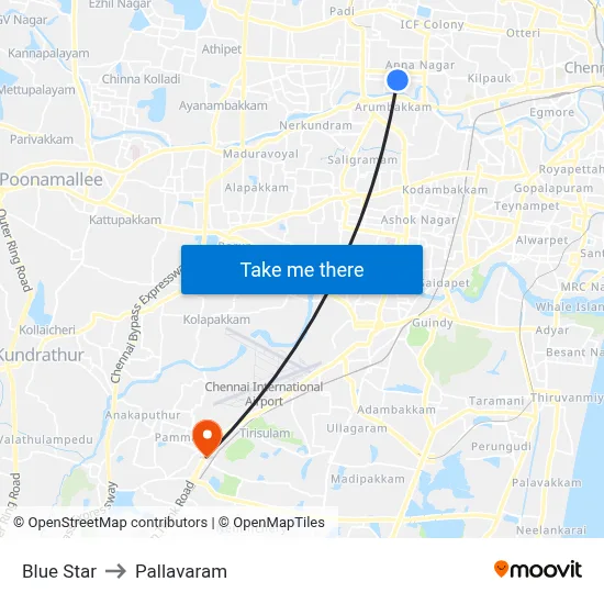 Blue Star to Pallavaram map