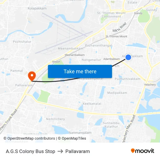 A.G.S Colony Bus Stop to Pallavaram map