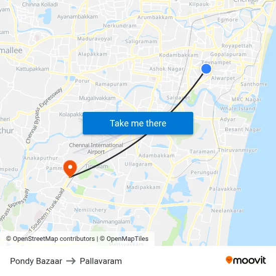 Pondy Bazaar to Pallavaram map