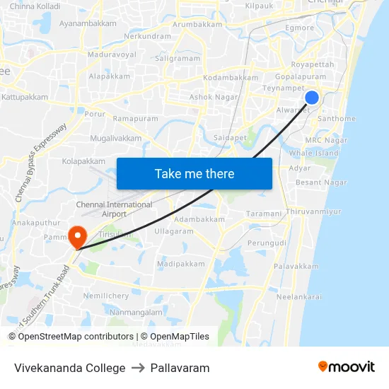 Vivekananda College to Pallavaram map