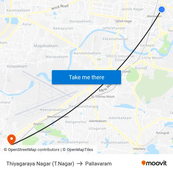 Thiyagaraya Nagar (T.Nagar) to Pallavaram map