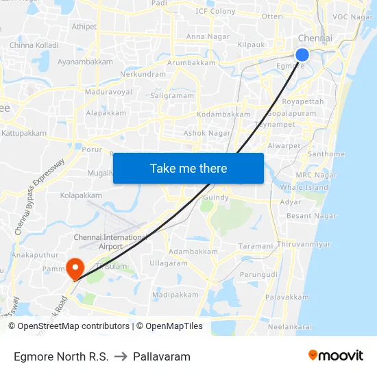 Egmore North R.S. to Pallavaram map