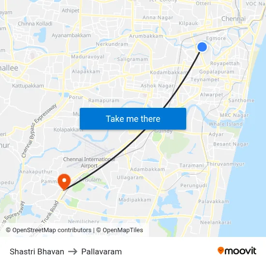 Shastri Bhavan to Pallavaram map