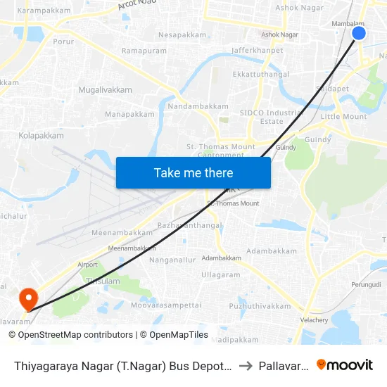 Thiyagaraya Nagar (T.Nagar) Bus Depot Corner to Pallavaram map