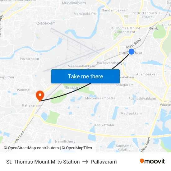 St. Thomas Mount Mrts Station to Pallavaram map