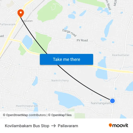 Kovilambakam Bus Stop to Pallavaram map