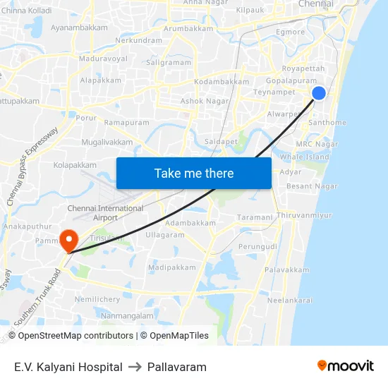 E.V. Kalyani Hospital to Pallavaram map